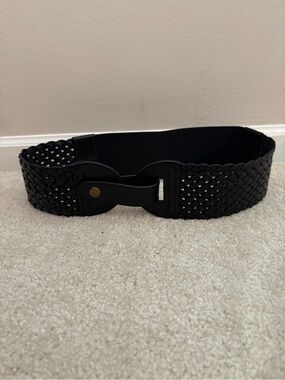 Wide Black Woven Stretch Belt